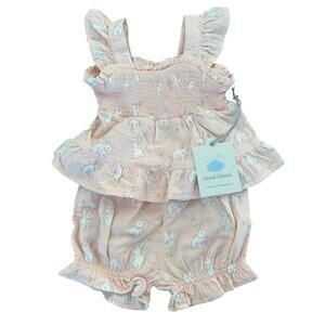 Cloud Island bunny print two piece set sz 3-6 New NWT
